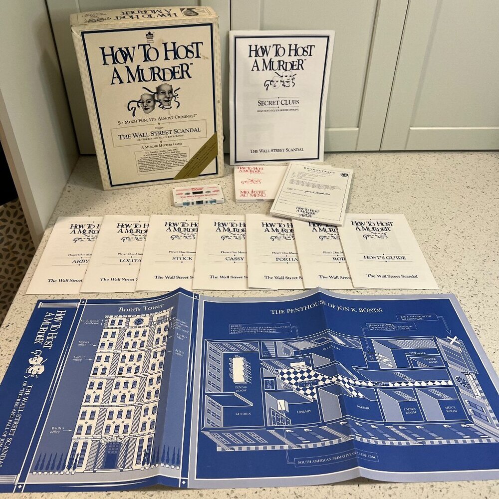 Vintage 1991 HOW TO HOST A MURDER: The Wall Street Scandal Board Game COMPLETE